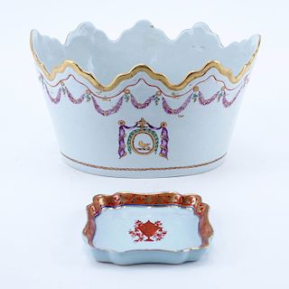 Two (2) Pieces Modern Chinese Export Style Porcelain Table Top Items. Includes an unsigned cachepot