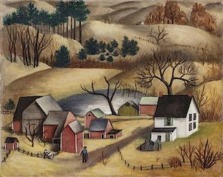 Lucile E. Lundquist Blanch, (American, 1895-1981), Landscape with a Farm