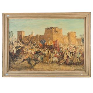 Pierre Gourdault. Arab Battle Scene, Oil on Canvas