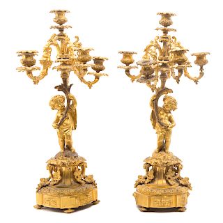 Pair Louis XV-Style Gilt-Bronze Candelabra
