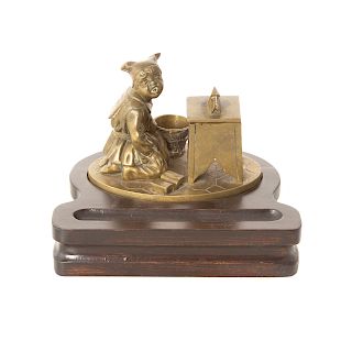 Continental bronze figural inkwell
