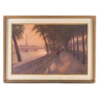 Jacob Van der Meide. "Parisian Promenade," Oil
