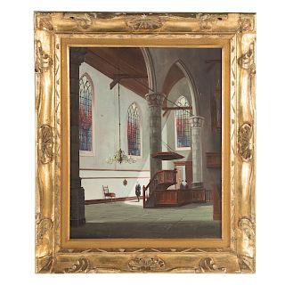 George Dispo. Church Interior, Oil on Canvas