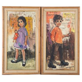 Deschamps. Pair of Children's Portraits, Oils