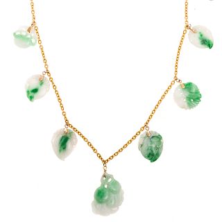 An Apple Green & White Jadeite Necklace in 22K
