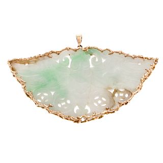 A Large Moth Jade Pendant in 14K Gold