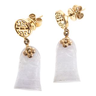 A Pair of 14K Gold & Lavender Jade Dangle Earrings
