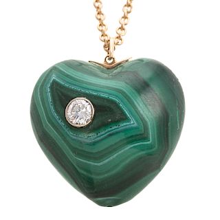 Lady's Malachite & Diamond Heart Pendant Necklace