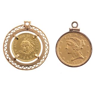 Two Ladies Pendants Featuring Solid Gold Coins