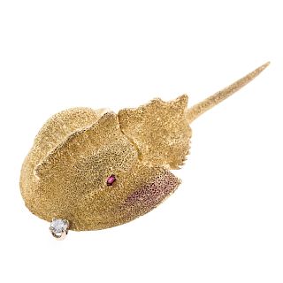 A Ladies 18K Horse Shoe Crab Pin with Diamond