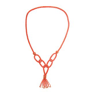 A Ladies Vintage Coral Necklace with 14K Gold