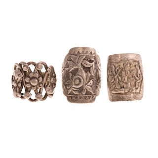 Three Chinese Qing Dynasty Silver Opera Rings