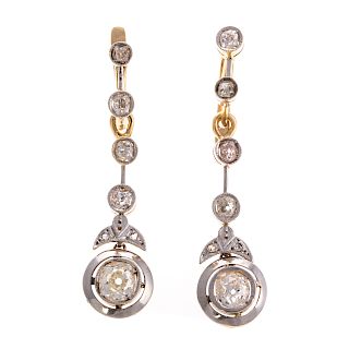 A Pair of Victorian Diamond Dangle Earrings in 18K