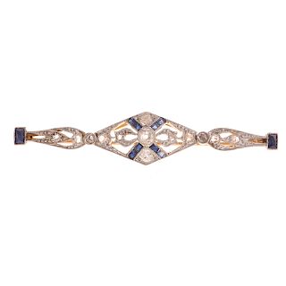 A Vintage Bar Pin with Diamonds & Sapphires in 14K