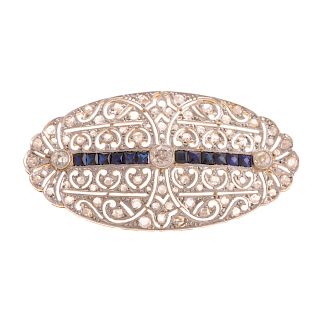 A Ladies Diamond & Sapphire Filigree Brooch