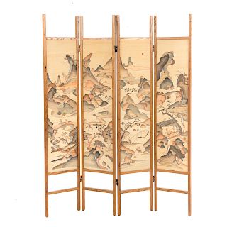 Chinese Embroidered Four-Panel Screen