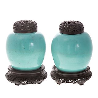 Pair Chinese Turquoise Porcelain Ginger Jars