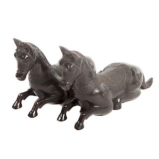Pair Chinese Tang Style Bronze Horses