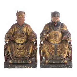 Two Chinese Carved Wood Votive Figures