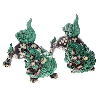 Pair Chinese Porcelain Crouching Foo Dogs