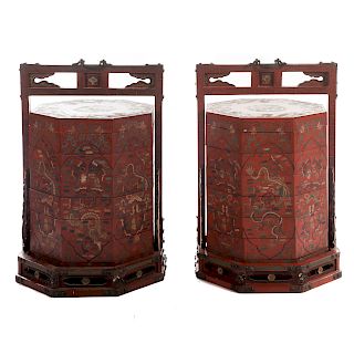 Pair Chinese Lacquer Dowry Boxes