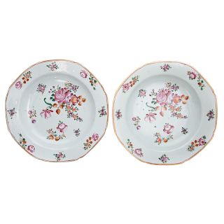 Pair Chinese Export Famille Rose Soup Plates