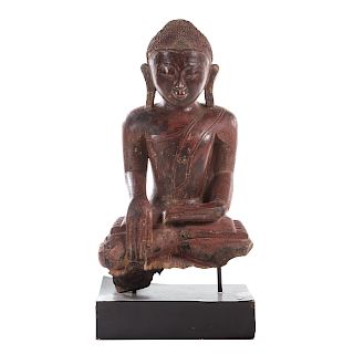 Thai Carved Wood Seated Buddha