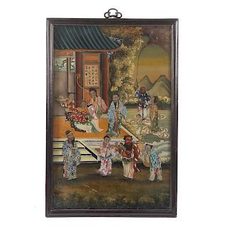 Chinese Reverse Painted Glass Panel