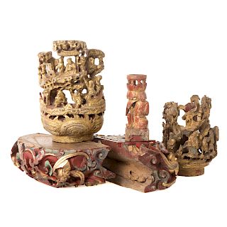 Five Chinese Carved Wood Fragments