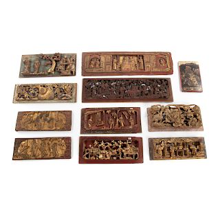 Ten Chinese Carved Wood Plaques