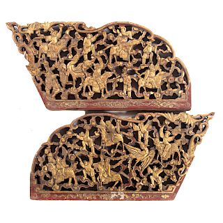 Two Chinese Carved Wood Fragments