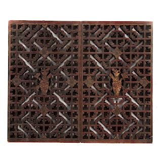 Pair Chinese Carved/Reticulated Wood Panels