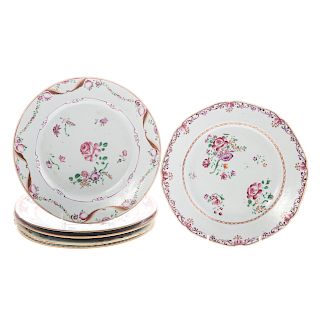 Six Chinese Export Famille Rose Plates