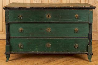 AN ANTIQUE PAINTED BLANKET CHEST