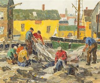 James Jeffrey Grant, (American, 1883-1960), Fishermen Mending Their Nets