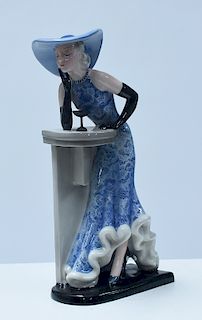Goldscheider figure of Art Deco woman in blue hat