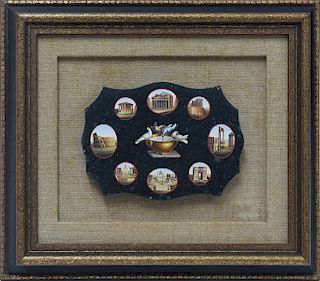 19th C. Italian micro-mosaic plaque with nine scenes of Rome