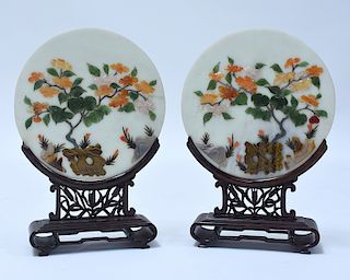 Good pair of Chinese hardstone table screens