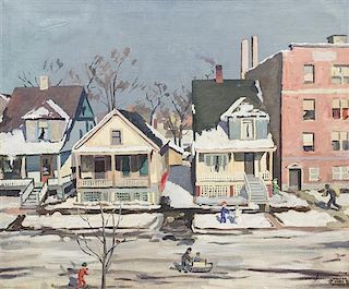 Walter Burt Adams, (American, 1903-1990), Scene from Apartment Window at 820 Hamlin Street, Evanston with Folks and Wesey, 1936