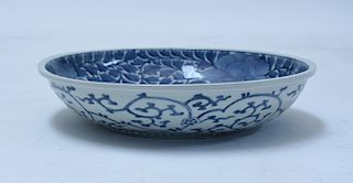 Chinese blue and white low bowl with floral decoration