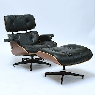 Herman Miller black leather Eames chair and ottoman