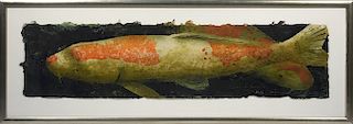 Daniel Kelly (Am., b. 1947) hand colored print on handmade paper of two Koi fish