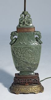 Large Chinese jade urn converted to lamp