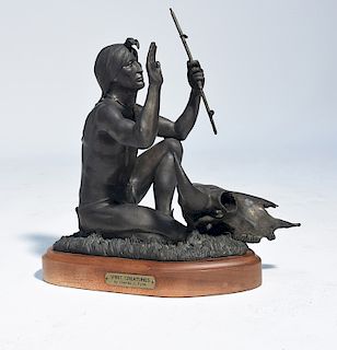 Charles J. Pyne bronze figure of kneeling Native American titled “Spirit Creatures”