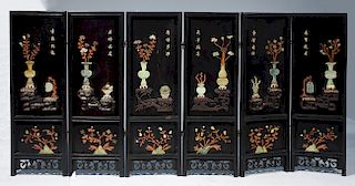 Chinese six panel jade screen with multi colored jades