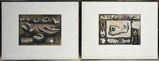 Two Henry Moore pencil signed & numbered colored lithographs