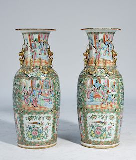 Pair of Chinese Export 24”H. Rose Medallion vases
