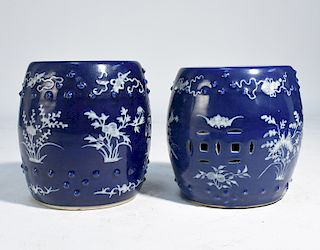 Pair 19th C. Chinese miniature blue & white garden seats