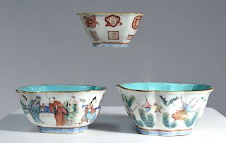 Three 19th C. Chinese enamel decorated bowls