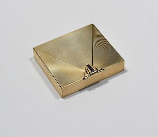 Tiffany & Co 14K yellow gold Art Moderne cigarette case with step cut sapphire clasp.